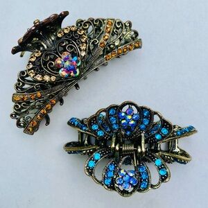 Pair of Vintage-Style Bejeweled Hair Claw Clips NWOT